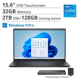 Dell - 15.6" 2K Touch Laptop,Intel i5 1334U,32GB RAM,2TB SSD+160GB Dock Set,Intel UHD GPU,Numeric Pad,Win 11 Pro - Black