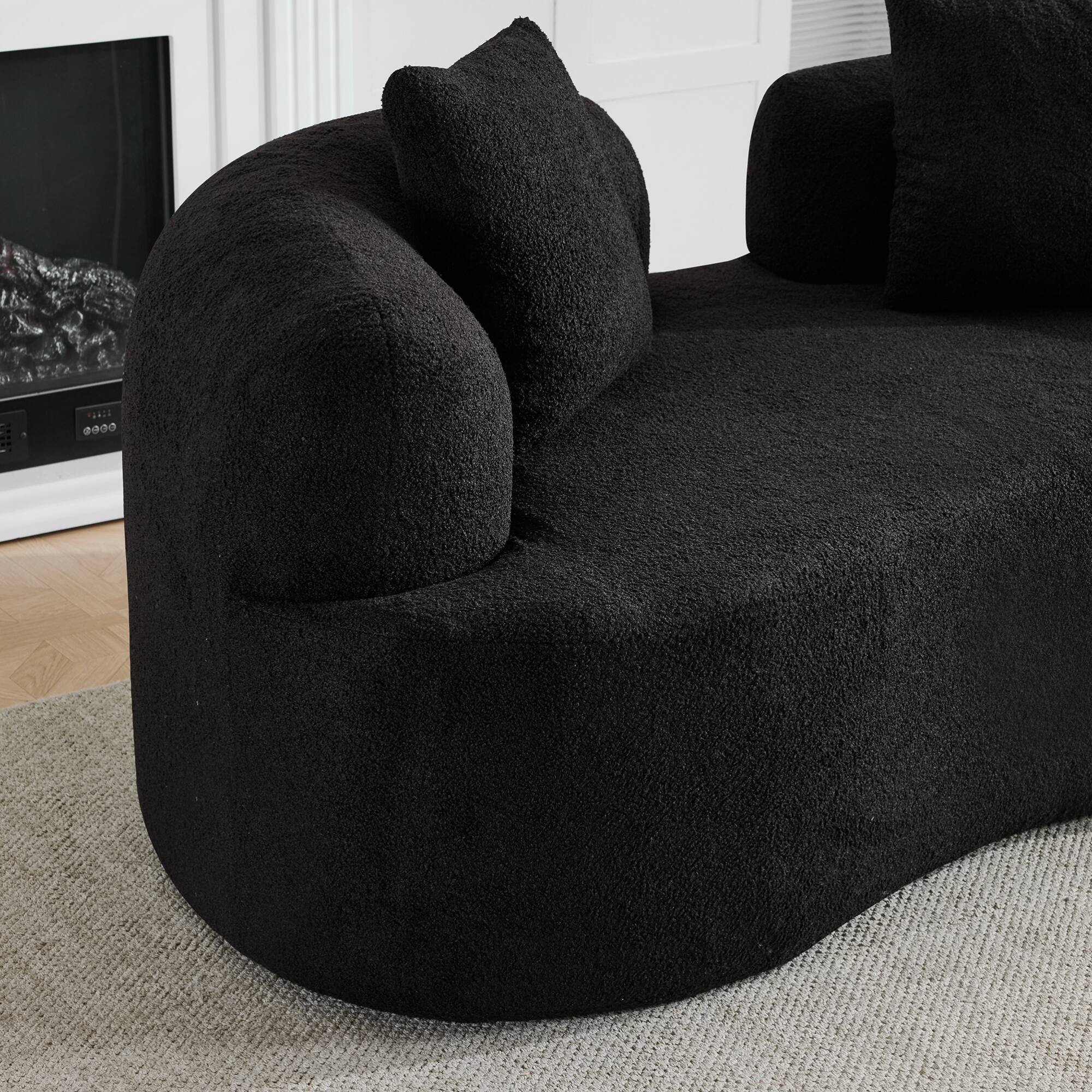 Alt View 4. GOODSILO - Modern Curved Loveseat Sofa with Teddy Velvet Fabric for Small Spaces and Apartments - Black.