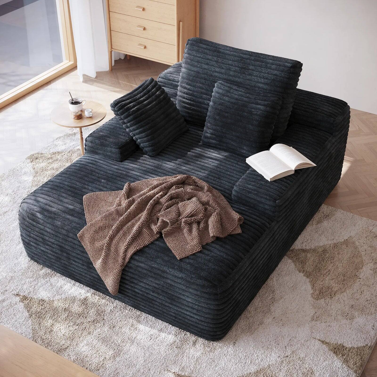 Angle. Yardgrace - Corduroy Sofa Bed, Boneless Sleeper Sofa Lounge Chair Indoor, Modern Comfy Deep Seat Lazy Couch - Black.