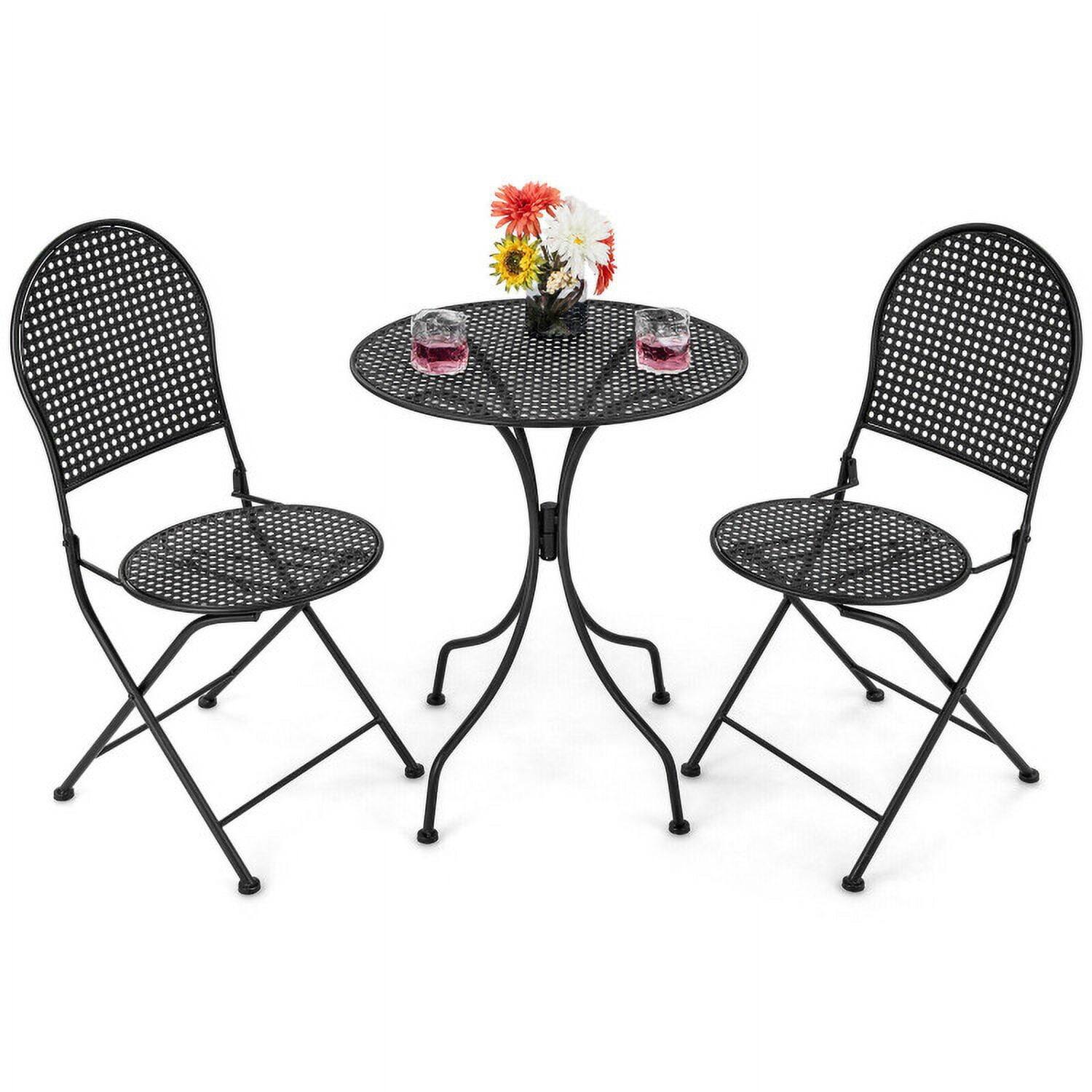Alt View 5. Kadyn - 3 Pcs Patio Bistro Set Outdoor Conversation Furniture Table and Folding Chair, Outdoor Dining Chair for Outside Patio, A - Black.