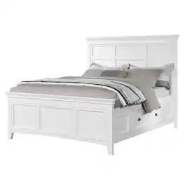 Manhattan Lane - Lile Twin Bed with Side Rail Storage, Crown Molded Details, White Wood - White, Black