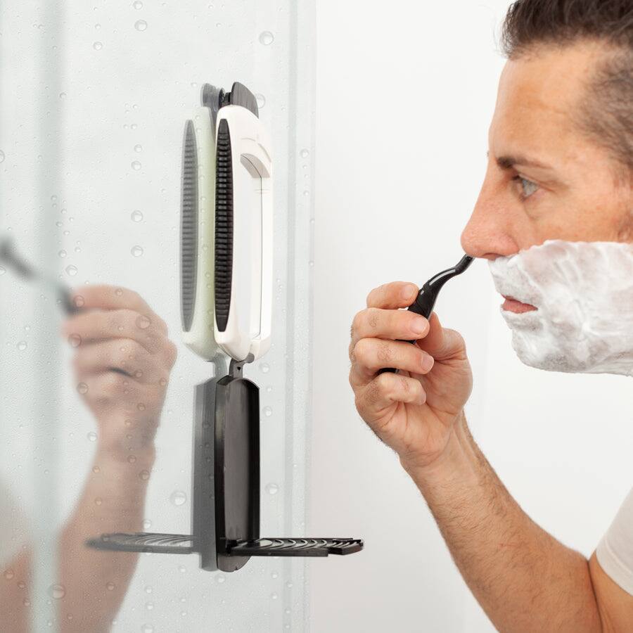 Alt View 1. Zadro - Traveling Wall Mounted Fogless Shower Mirror with Organizer Tray & Suction Cups - White.