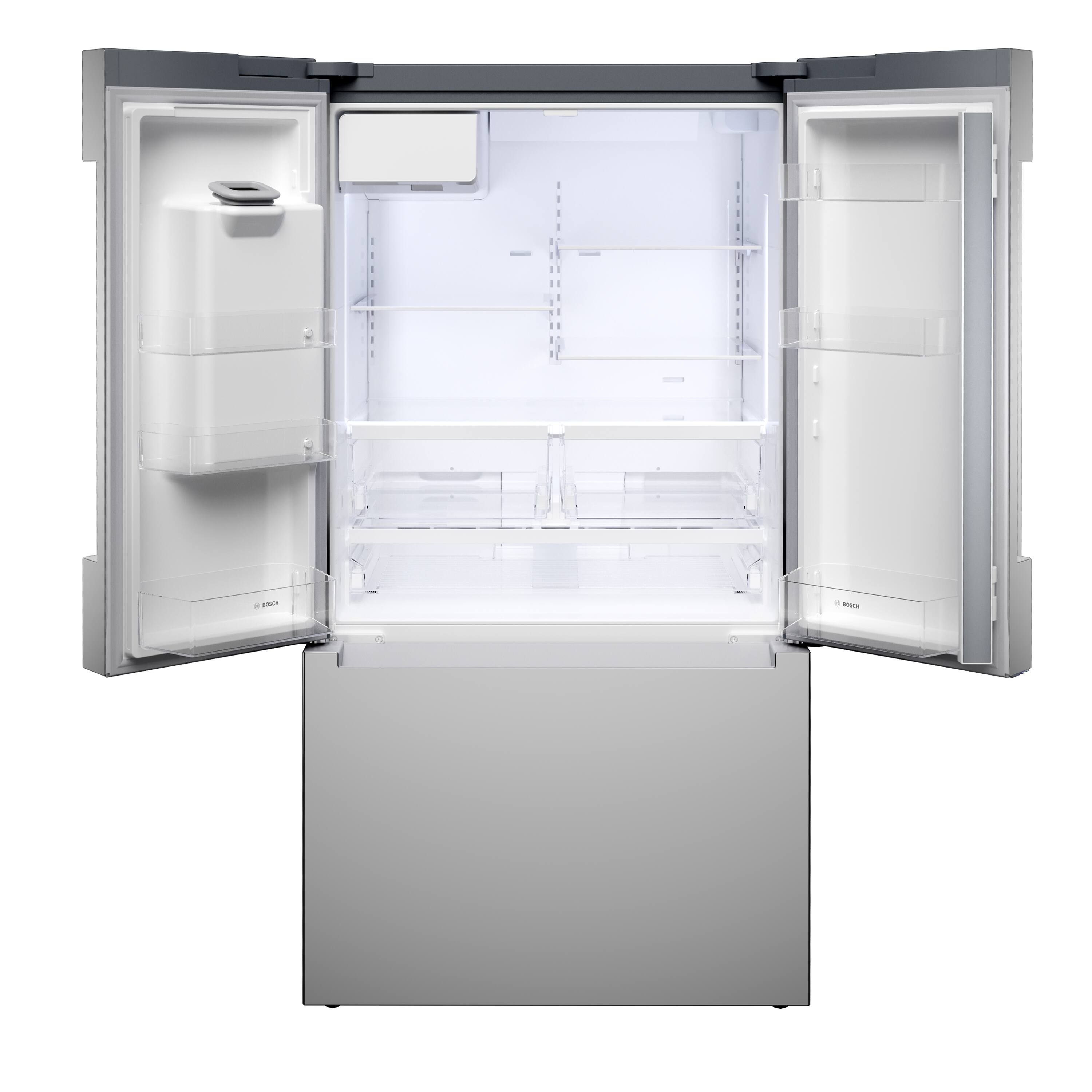 Alt View 5. Bosch - 100 Series 21.6 Cu. Ft. Bottom-Freezer French Door Counter-Depth Smart Refrigerator with External Water and Ice - Stainless Steel.