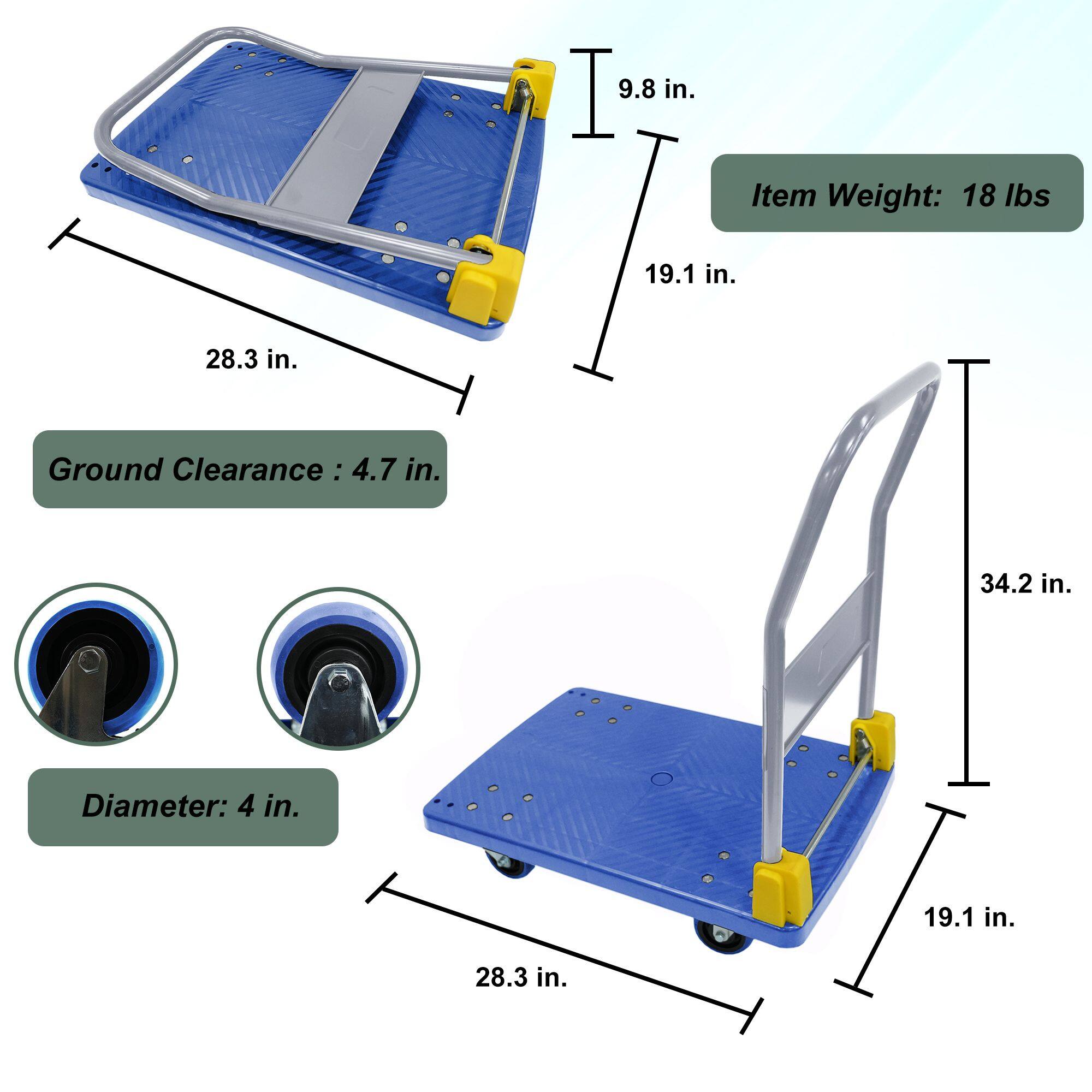 - Item Weight: 18 lbs
- Ground Clearance: 4.7 in.
- Diameter: 4 in.
- 9.8 in.
- 19.1 in.
- 28.3 in.
- 34.2 in.