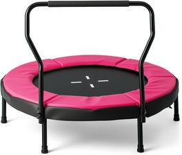 Gymax - 40'' Trampoline for Kids Indoor/Outdoor Fitness Trampoline w/ Foam Handlebar - Pink
