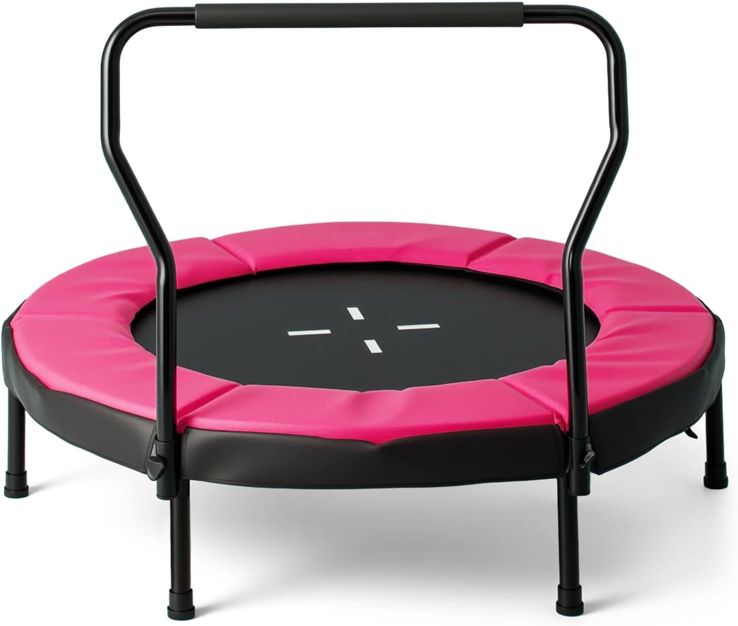 Gymax - 40'' Trampoline for Kids Indoor/Outdoor Fitness Trampoline w/ Foam Handlebar - Pink