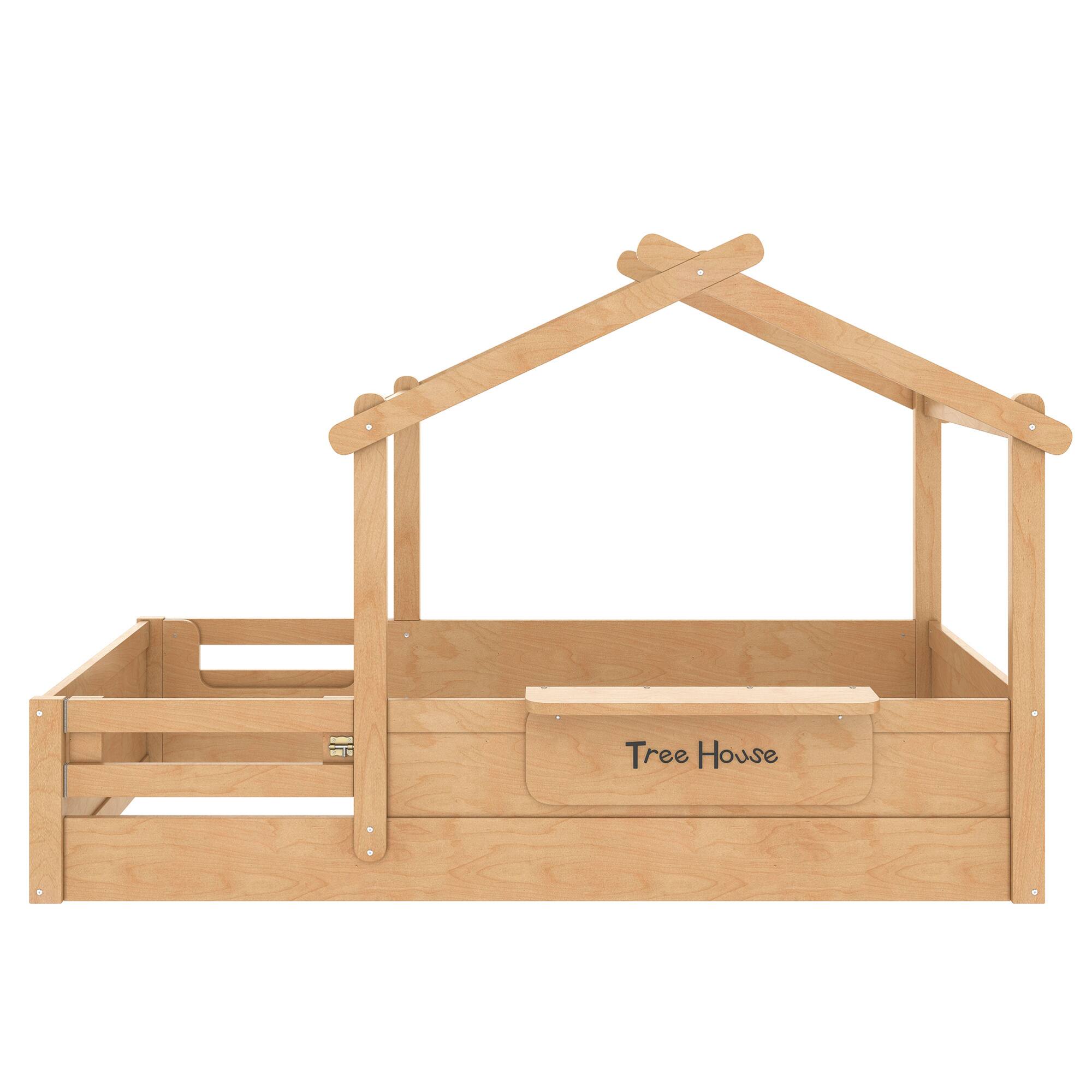 GOODSILO - Twin Size House Themed Floor Bed with Guardrails and Built-In Tray for Kids - Natural price history on PriceWatchPro