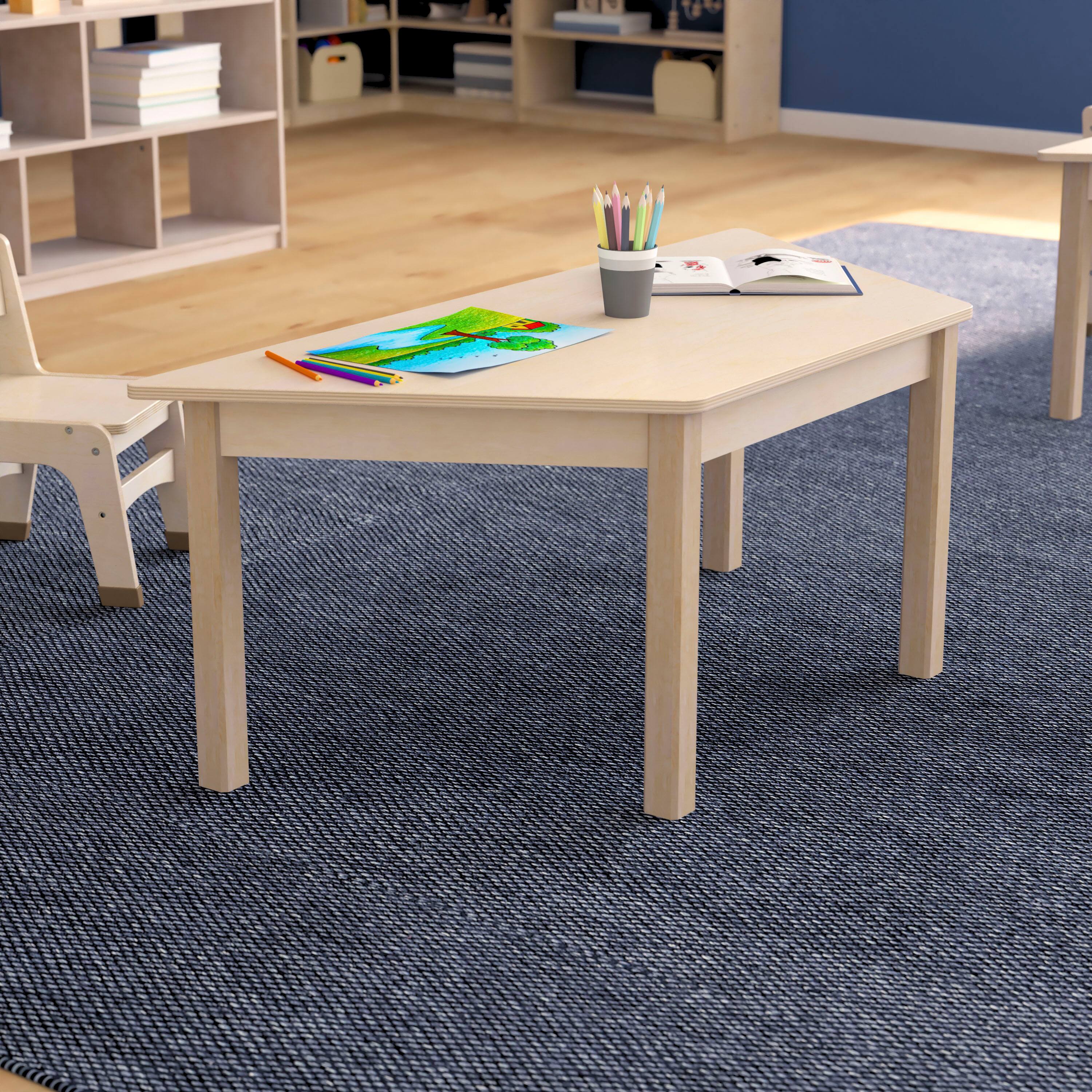 Alt View 1. Flash Furniture - Bright Beginnings Commercial Grade Wooden Trapezoid Preschool Classroom Activity Table, (20.75"W x 47.25"D x 18"H), Beec - Natural.