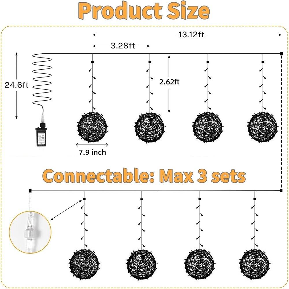 Product Size  
- Length: 13.12ft  
- Width: 3.28ft  
- Height: 24.6ft  
- Diameter: 7.9 inch  
- Height of each ball: 2.62ft  

Connectable: Max 3 sets