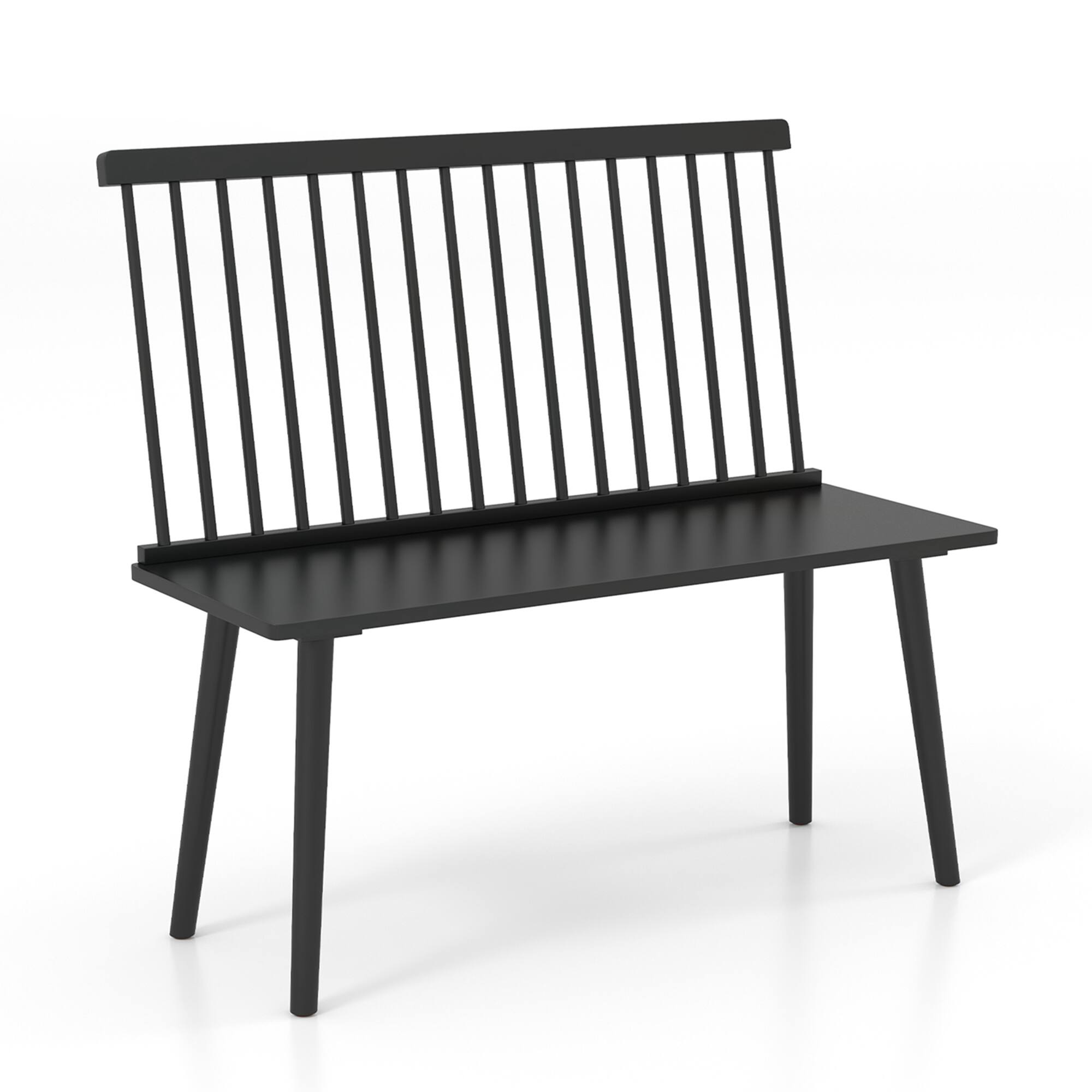 Alt View 17. Costway - Entryway Bench for 2 Windsor Rubber Wood Dining Bench with Spindle Back Black - Black.