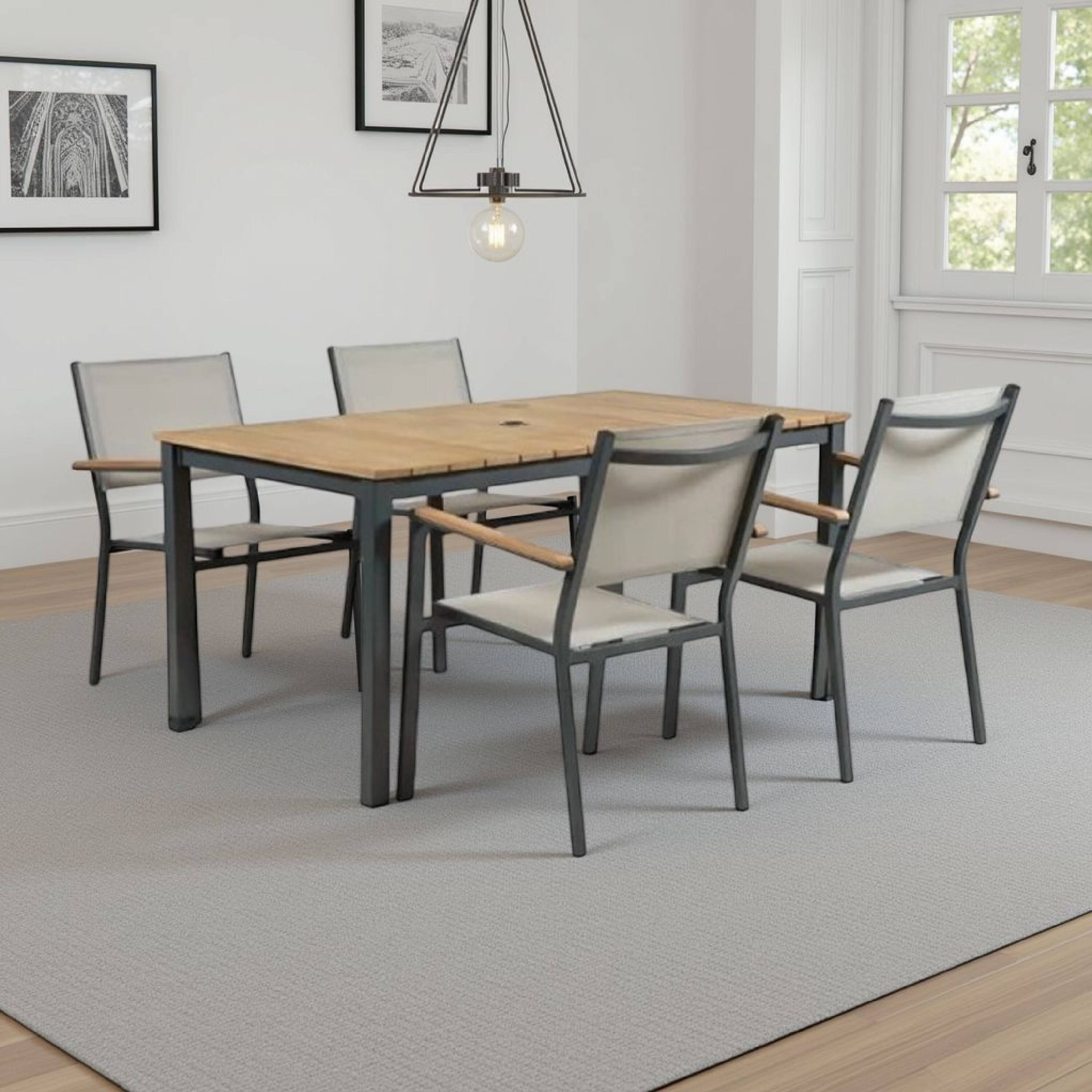 Alt View 5. Manhattan Lane - Ankia 5pc Outdoor Dining Table and Chairs Set - Dark Gray, Natural Teak Brown.