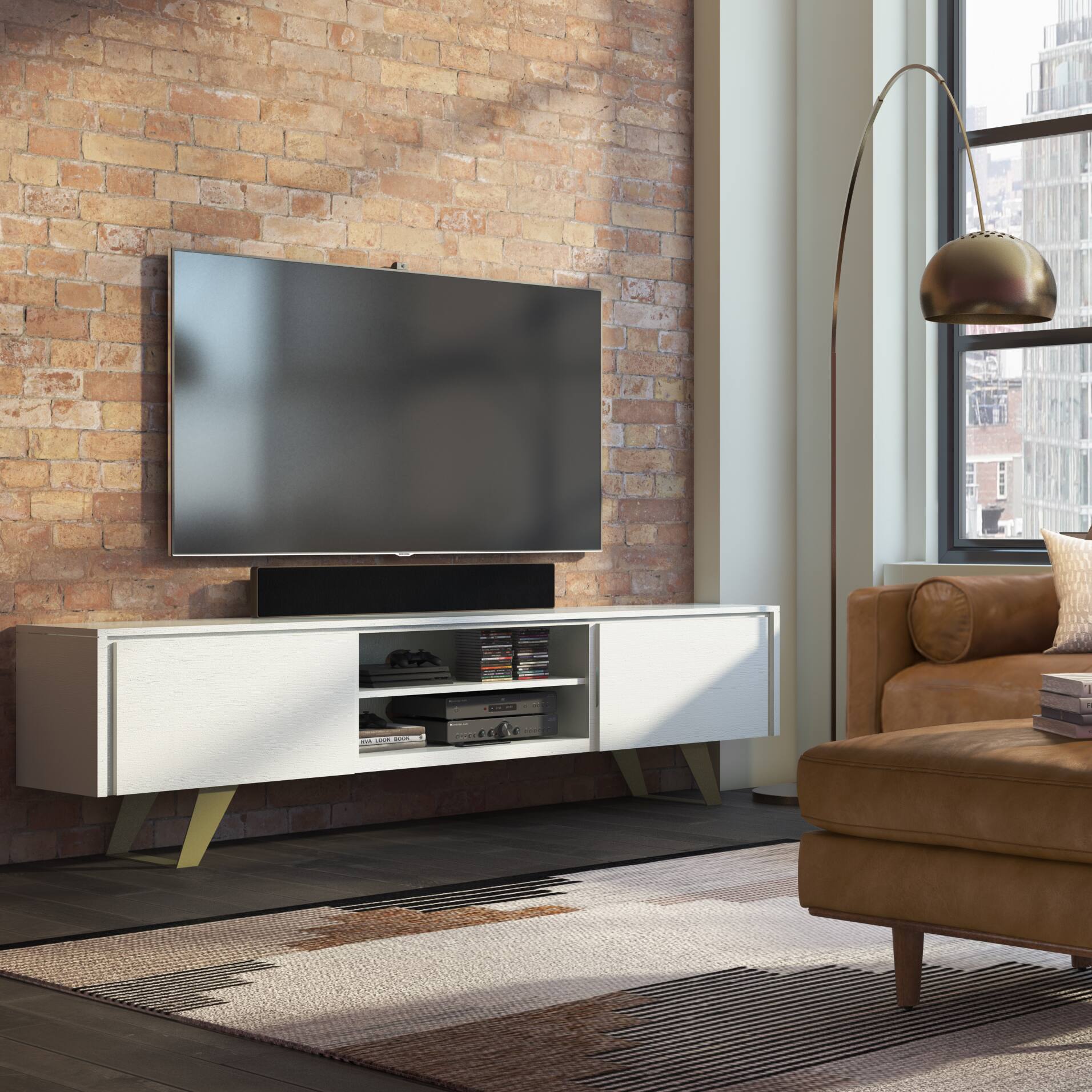 Alt View 1. Simpli Home - Lowry TV Media Stand - White.