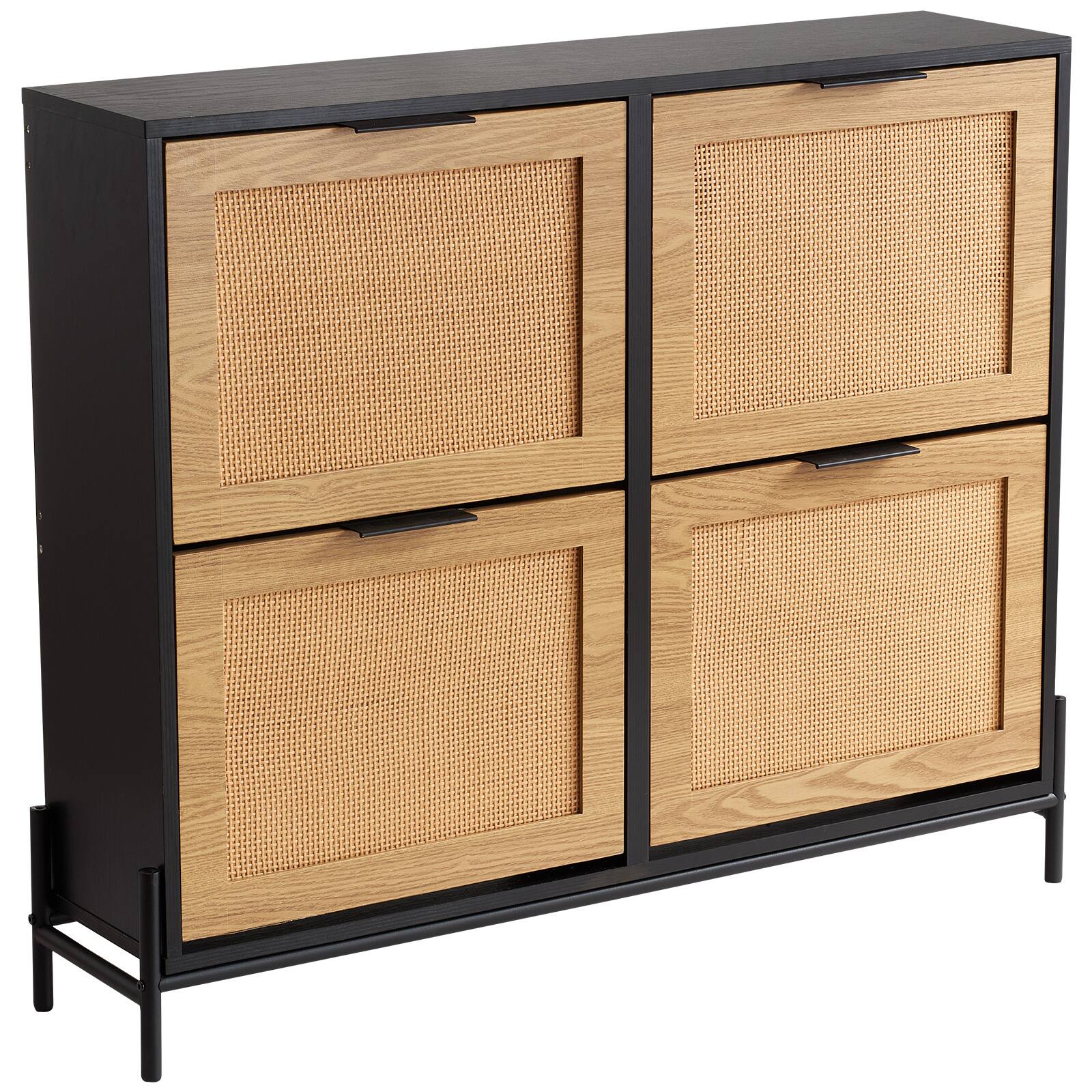 Alt View 5. VEVOR - Rattan Shoe Cabinet,Narrow Shoe Storage Organizer with 4 Flip Drawers,Slim Shoe Entryway Storage Cabinet with Metal Legs - Black.