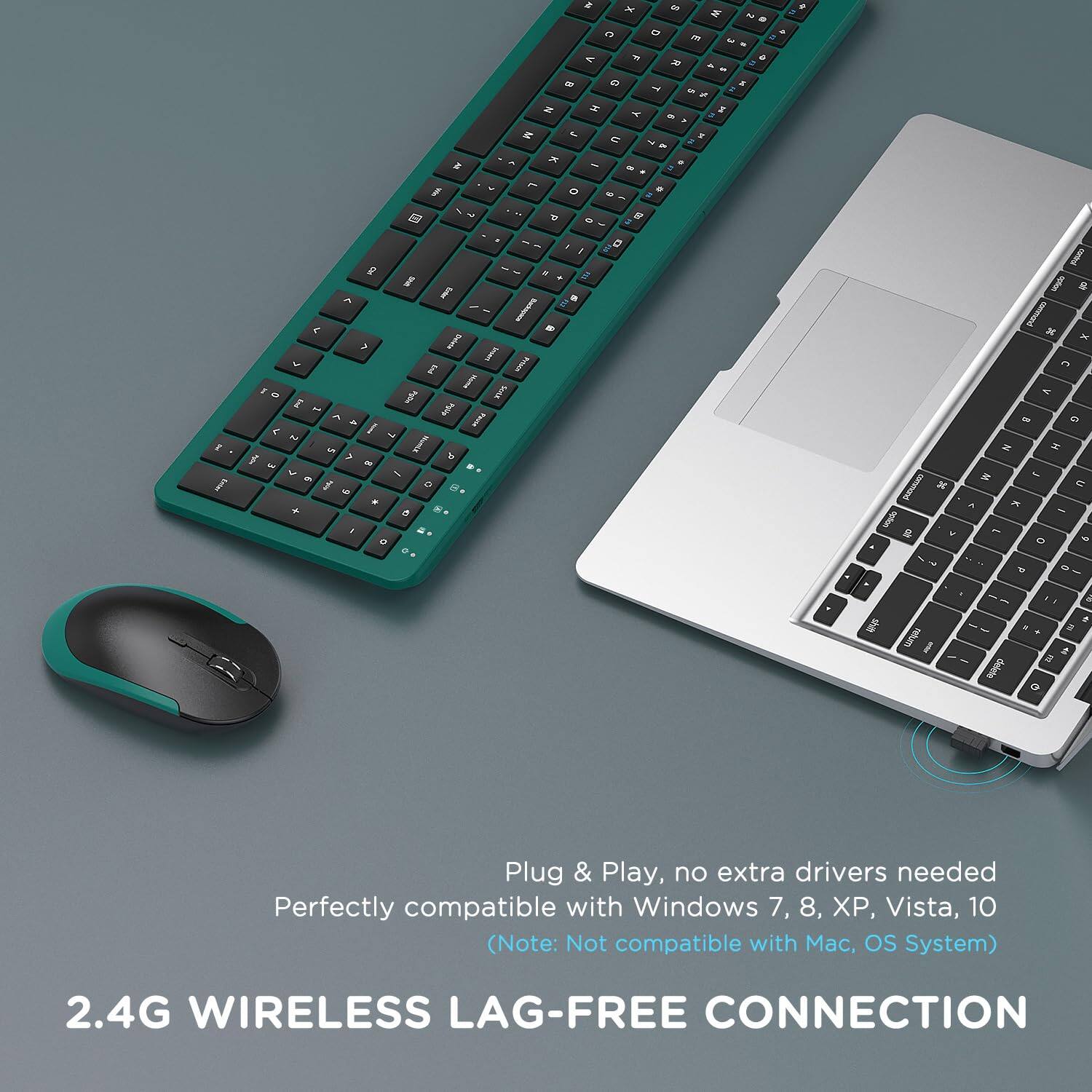 Plug & Play, no extra drivers needed  
Perfectly compatible with Windows 7, 8, XP, Vista, 10  
(Note: Not compatible with Mac, OS System)  

2.4G WIRELESS LAG-FREE CONNECTION