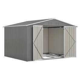 RYHNUYNE - 10x8 Ft Weatherproof Steel Shed Galvanized Garden Tool House Lockable Hinge - Gray