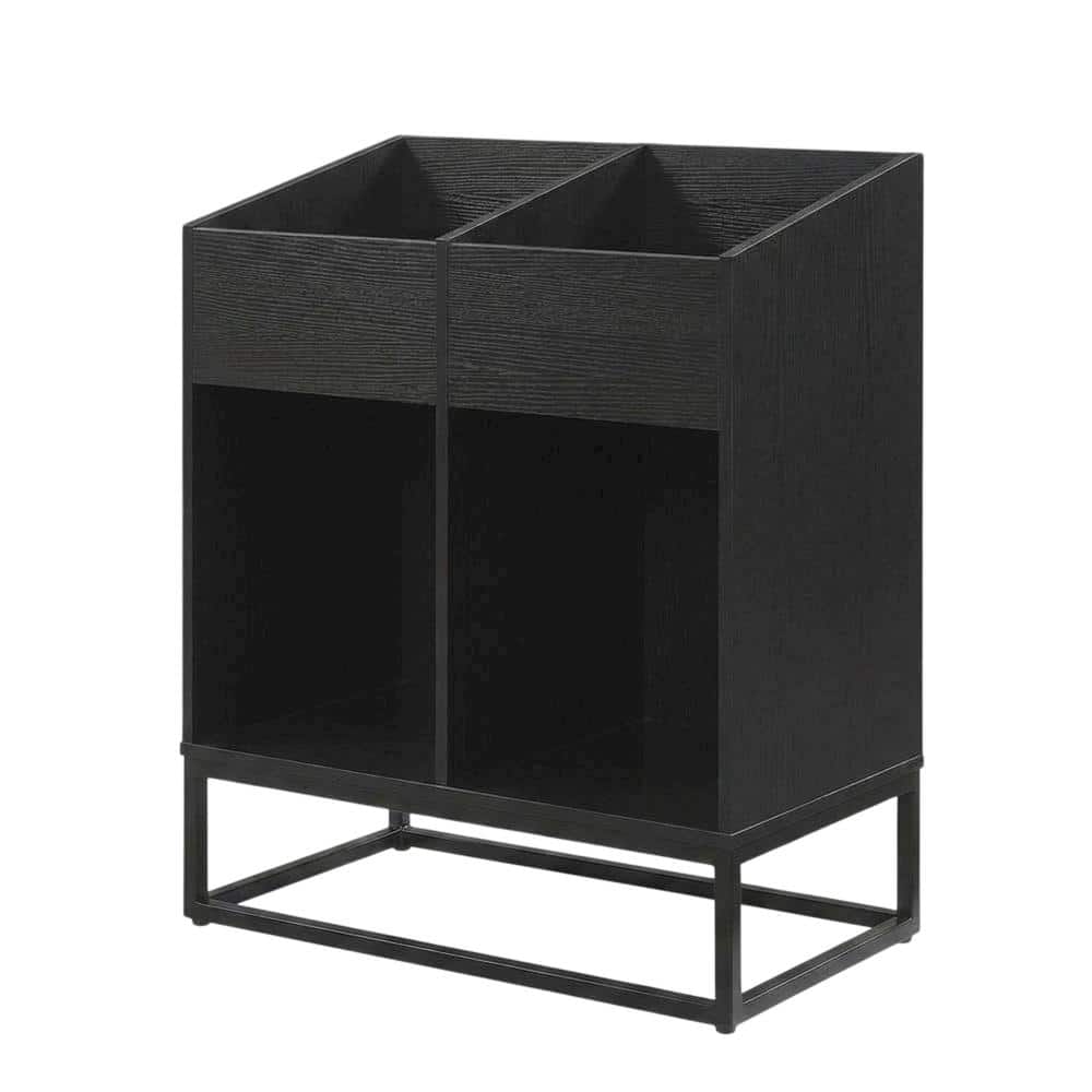 FurniFact - Vinyl Record Storage Stand in Neutral Finish with Sturdy Construction - Black