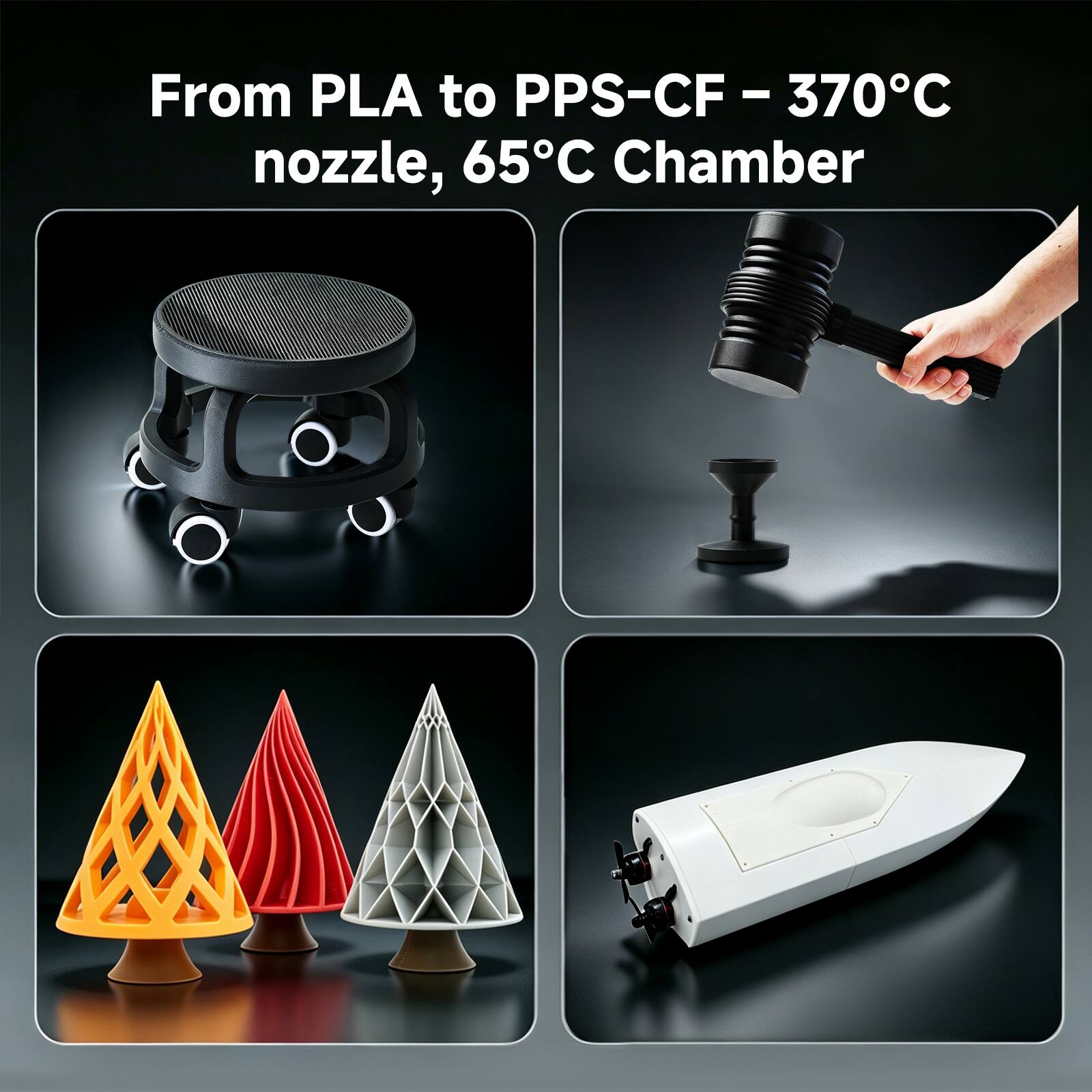 From PLA to PPS-CF - 370°C nozzle, 65°C Chamber