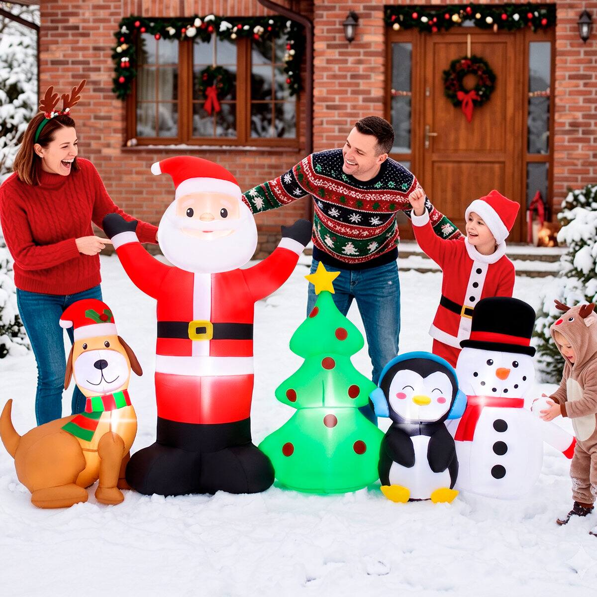 Angle. Wisairt - 6FT Christmas Inflatable Santa Claus and Snowman Outdoor Yard Decoration with Built-in LED lihgts, 10s Fast Blow-up - Green|White|Red.