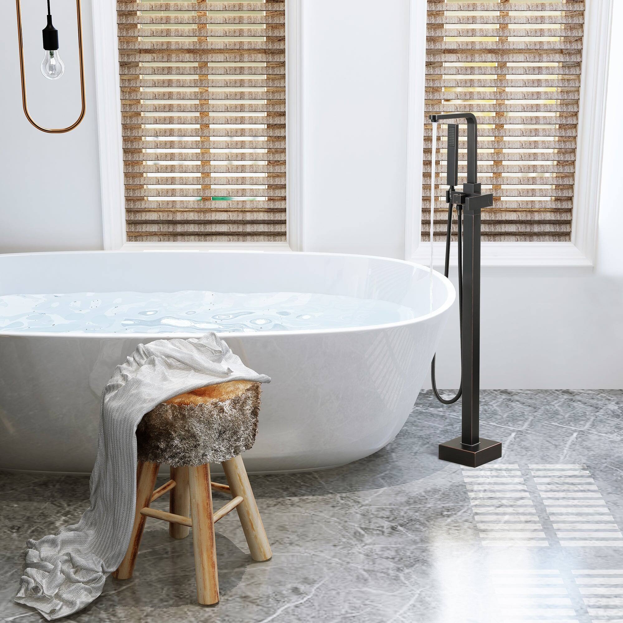 Alt View 3. Boyel Living - Modern Single-Handle Freestanding Tub Faucet with Handheld Shower, Water Supply Hoses and Hardware in. Oil Rubbed Bronze - Oil Rubbed Bronze.