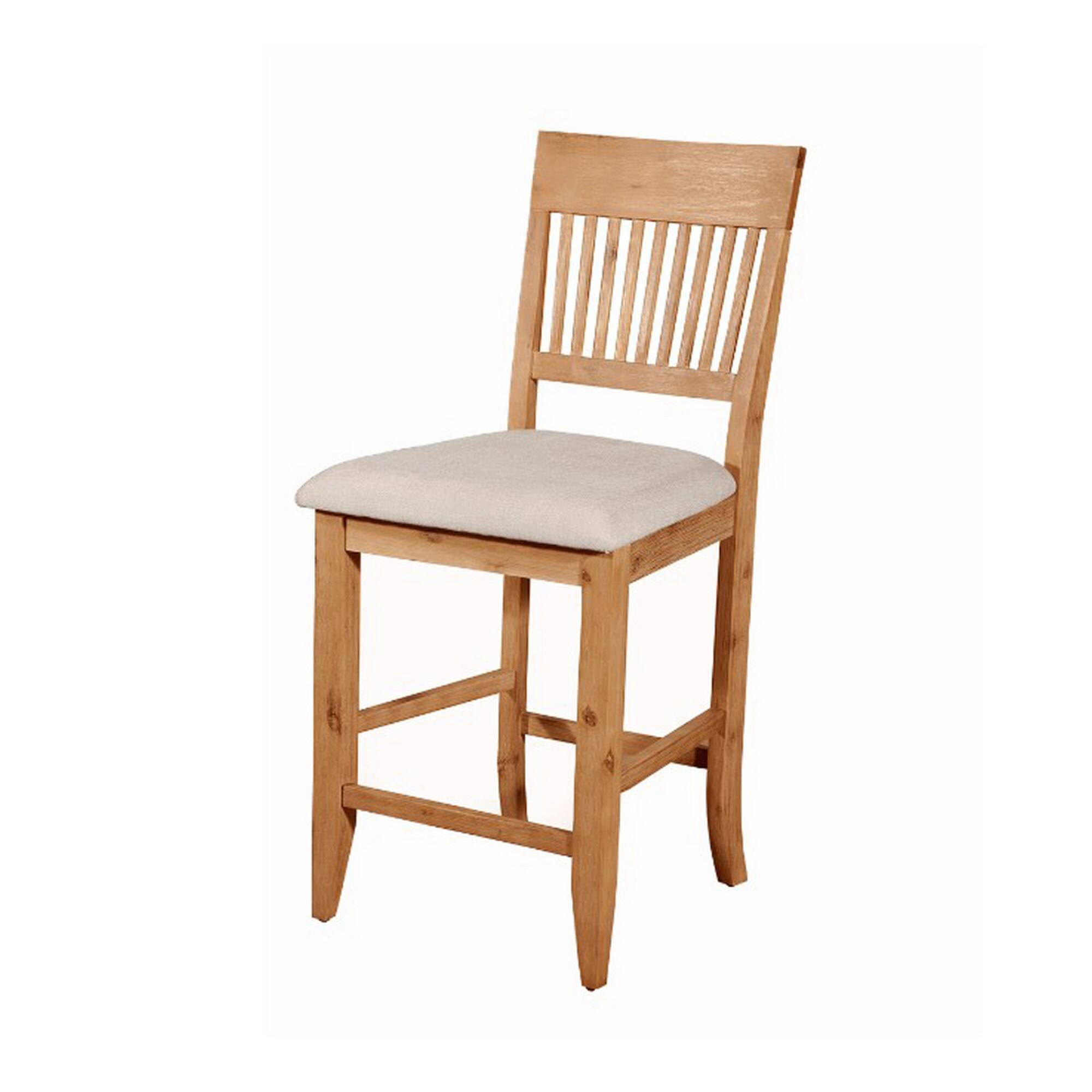 Angle. Manhattan Lane - Wooden Pub Chair With  Fabric Upholstery Set Of 2 - Natural Brown.