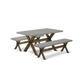 East West Furniture - X2-796 3 Piece Small Dining Table Set for 4 - 1 Cement Dining Room Table and 2 Table Bench - Stable - Multi-Color