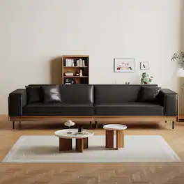 luck idea - 106.3" Contemporary Leather Sofa Couch with Solid Wood Frame, Metal Legs and 3 Accent Pillows - White and Brown