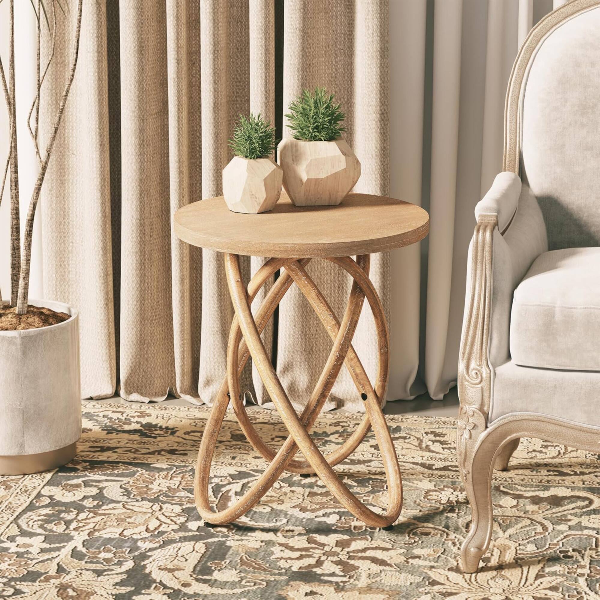 Alt View 4. COZAYH - COZAYH Round End Table with Intertwined Base Design for Home Living Room, Walnut - Walnut.