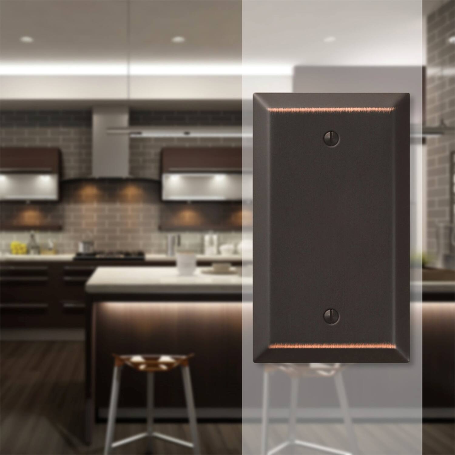 Left. AMERELLE - Amerelle Century Aged Bronze 1 gang Stamped Steel Blank Wall Plate 1 pk - Bronze.