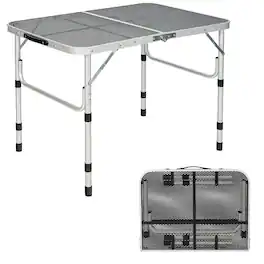 Costway - Folding Grill Table for Camping Lightweight Aluminum Metal Grill Stand Table - Silver