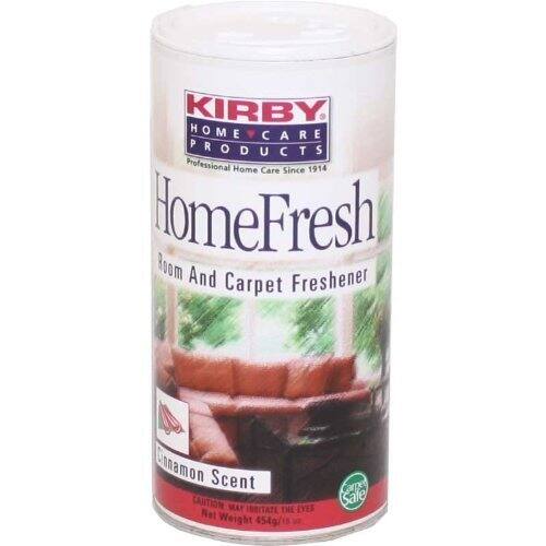 KIRBY HOME CARE PRODUCTS  
Professional Home Care Since 1914  

HomeFresh  
Room And Carpet Freshener  

Cinnamon Scent  

Net Weight 454g/18 oz  

Safe For Carpets