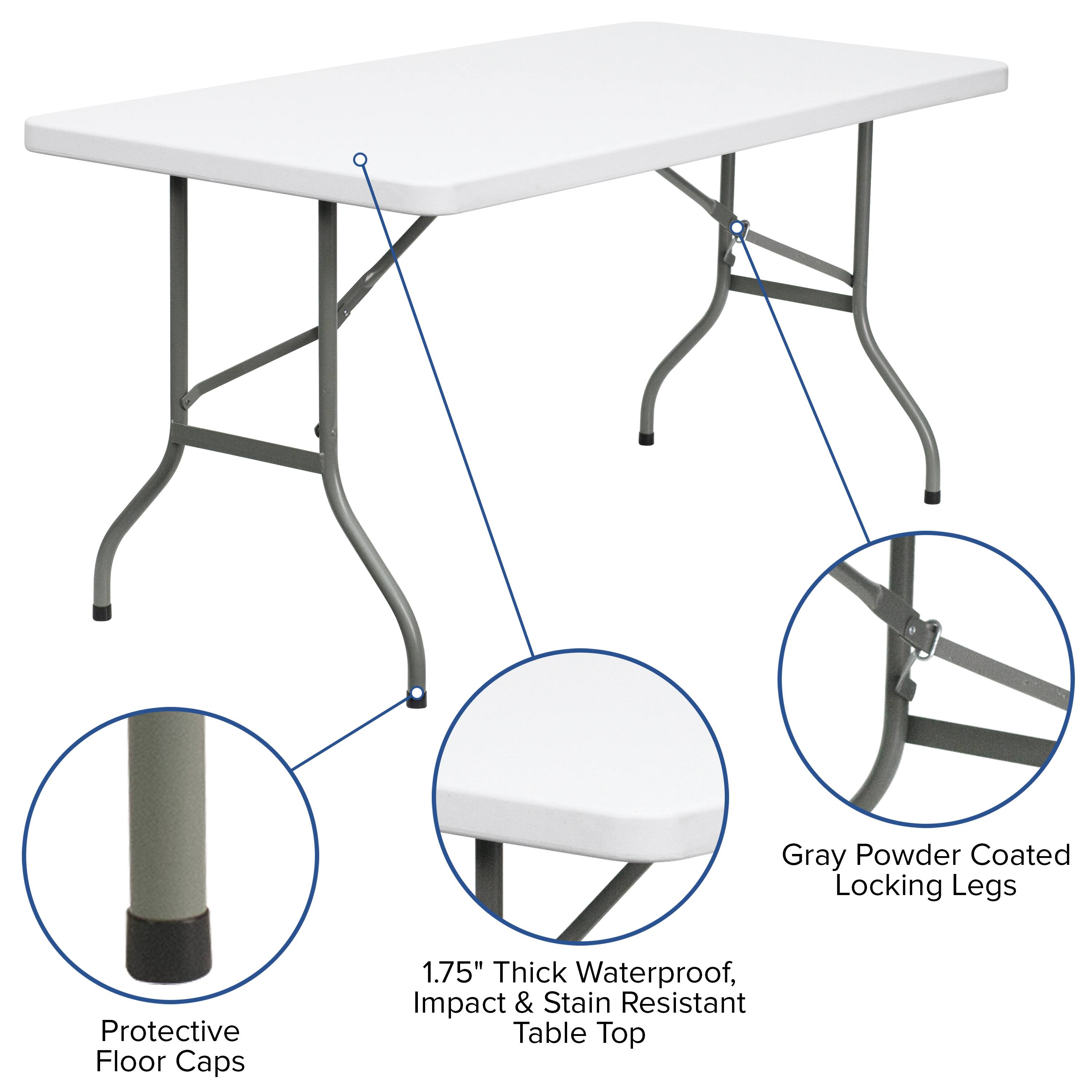 Gray Powder Coated Locking Legs  
Protective Floor Caps  
1.75" Thick Waterproof, Impact & Stain Resistant Table Top