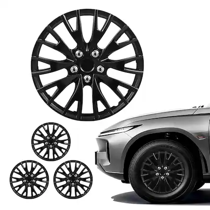 Front. VEVOR - Hubcaps Wheel Covers, 16 Inch Set of 4 Wheel Rim Cover Hubcaps OEM Replacement, R16 Size Snap On Car Hub Caps - Black.