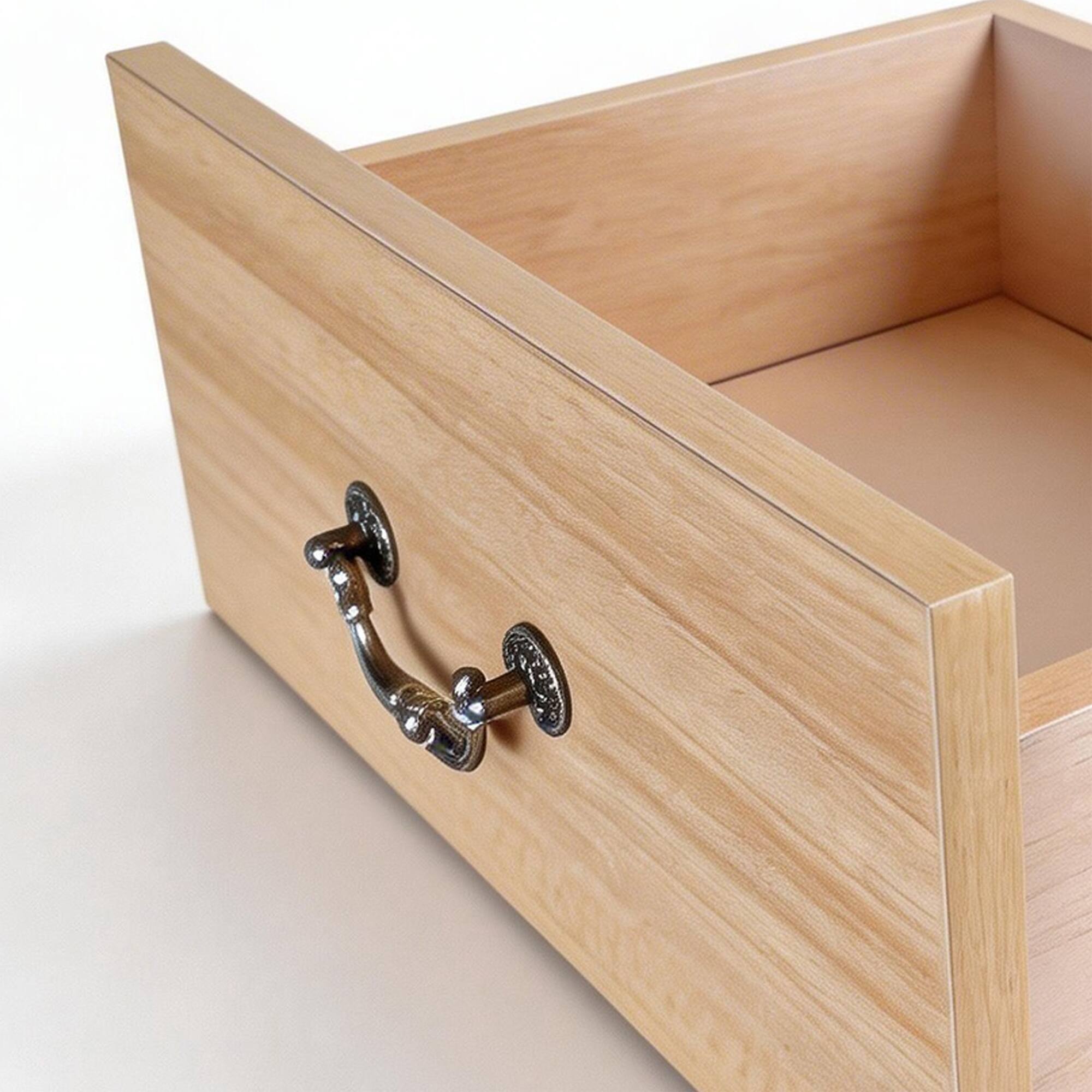Alt View 4. Vaczon - Rustic Natural Nightstand Bedside Table with Open Shelf and 2 Drawers - Natural.