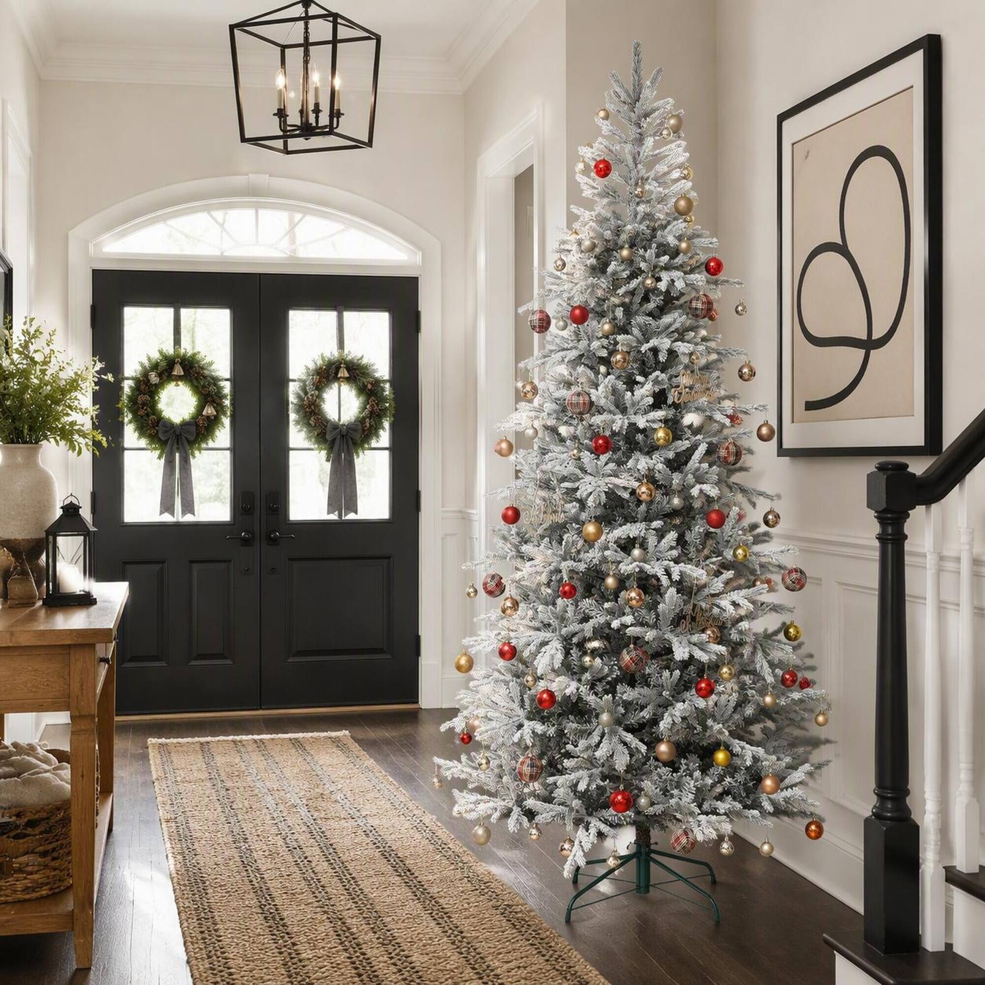 Alt View 2. RYHNUYNE - HOMCOM 9 Ft Artificial Frosted Christmas Tree, Realistic Branches Wide Full Spruce Hinged Design Easy Assembly - Green.