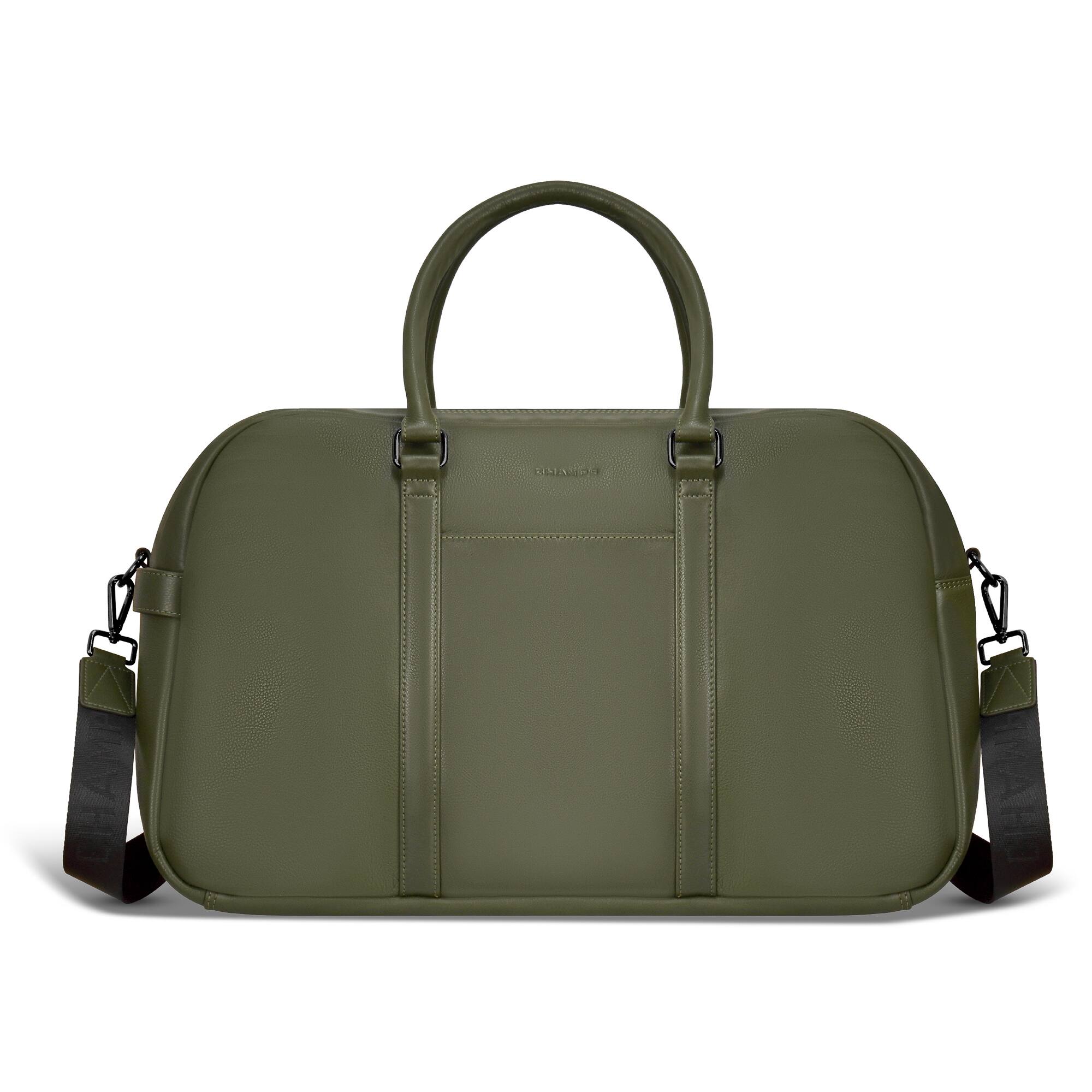 Front. Champs - Onyx Collection Leather Duffel Laptop Bag - Khaki.