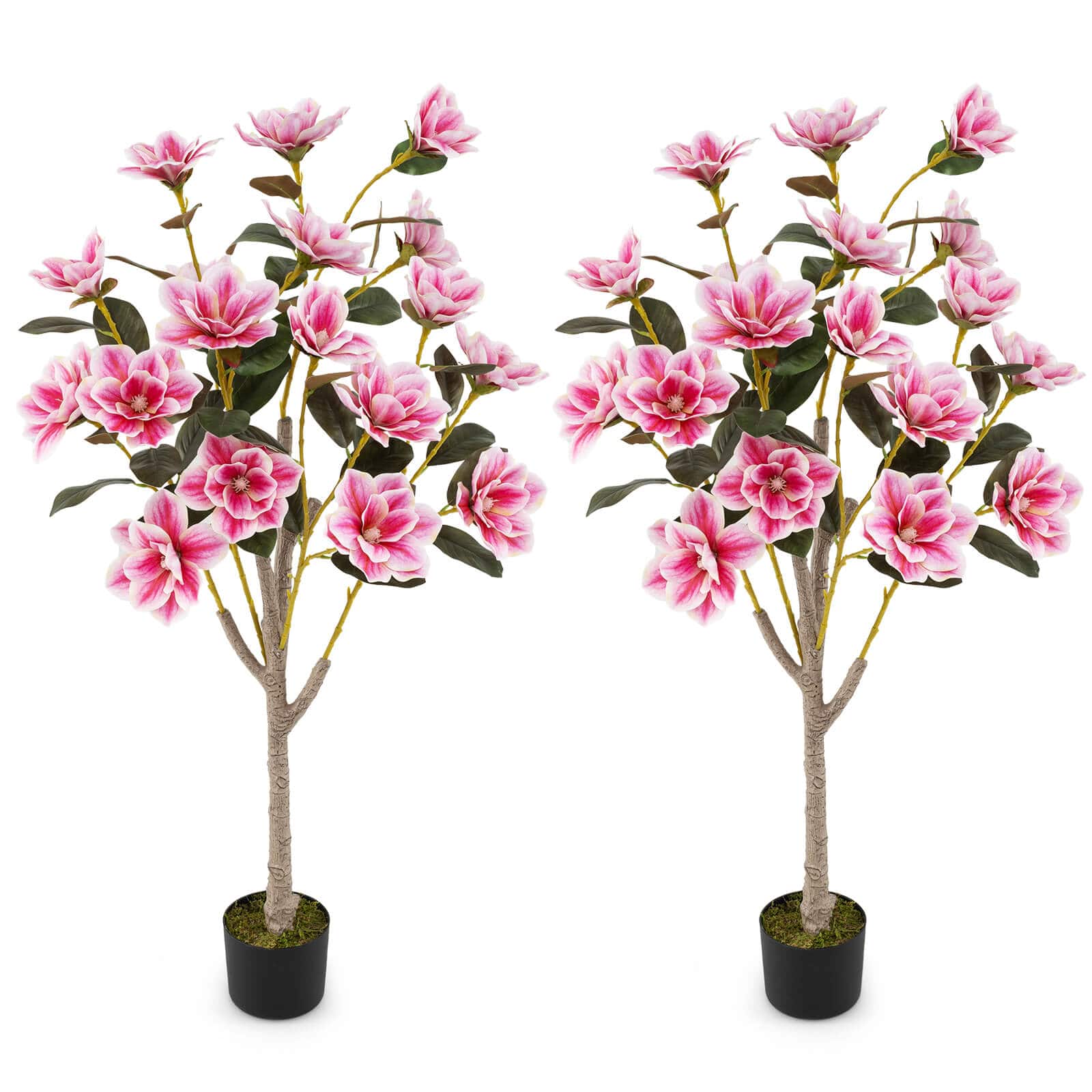 Costway - 2 PCS 51" Artificial Magnolia Tree with Elegant PEVA Leaves Multi-branch Trunks - Green,White,Pink