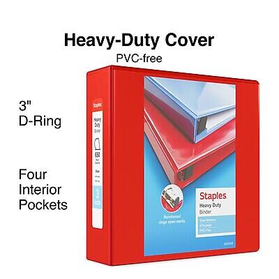 Heavy-Duty Cover  
PVC-free  

3" D-Ring  

Four Interior Pockets  

Staples  
Heavy Duty Binder  
Reinforced rings open easily  
Heavy Duty  
PVC-free