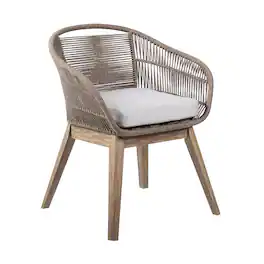 Armen Living - Tutti Frutti Indoor Outdoor Dining Chair in Light Eucalyptus Wood with Rope and Gray Cushion - Truffle