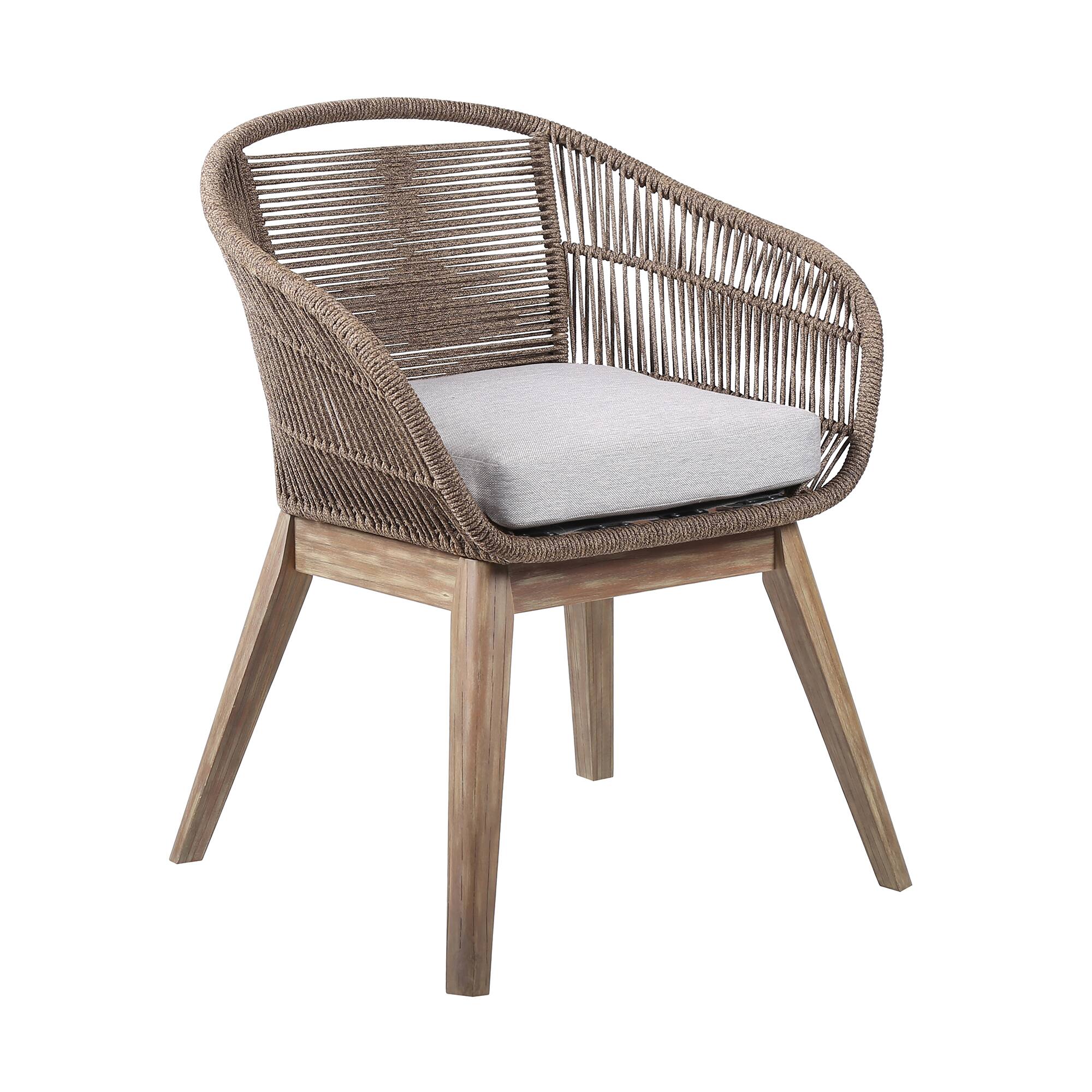 Armen Living - Tutti Frutti Indoor Outdoor Dining Chair in Light Eucalyptus Wood with Rope and Gray Cushion - Truffle