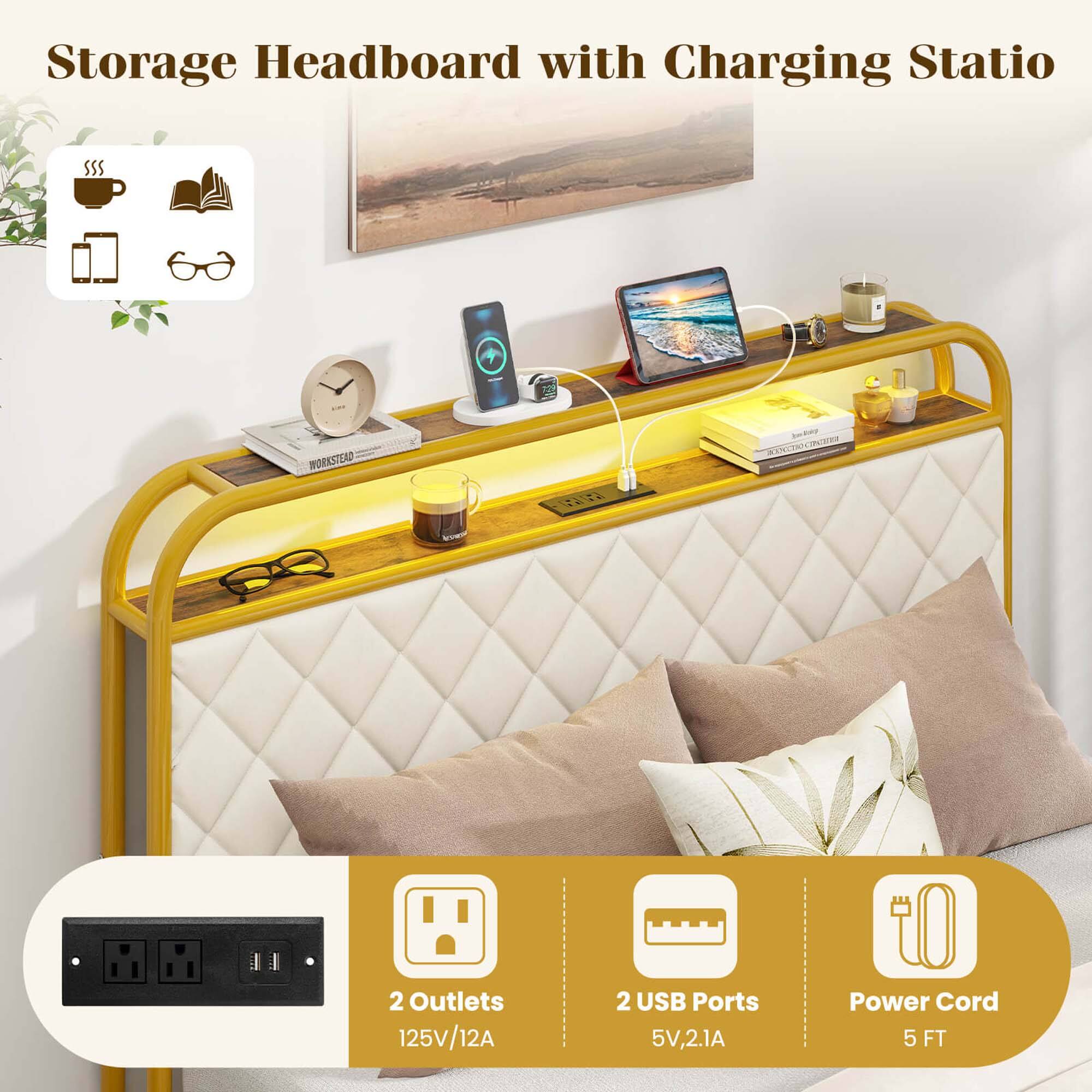 Storage Headboard with Charging Station.
