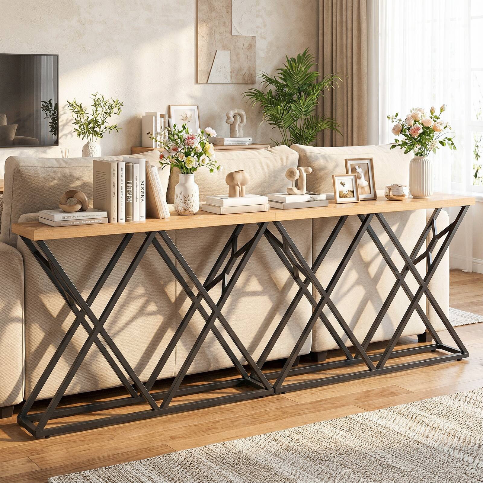 Alt View 9. Gymax - Gymax 55'' Industrial Console Table w/ Solid Metal Frame & Storage Rustic Sofa Table - Brown.