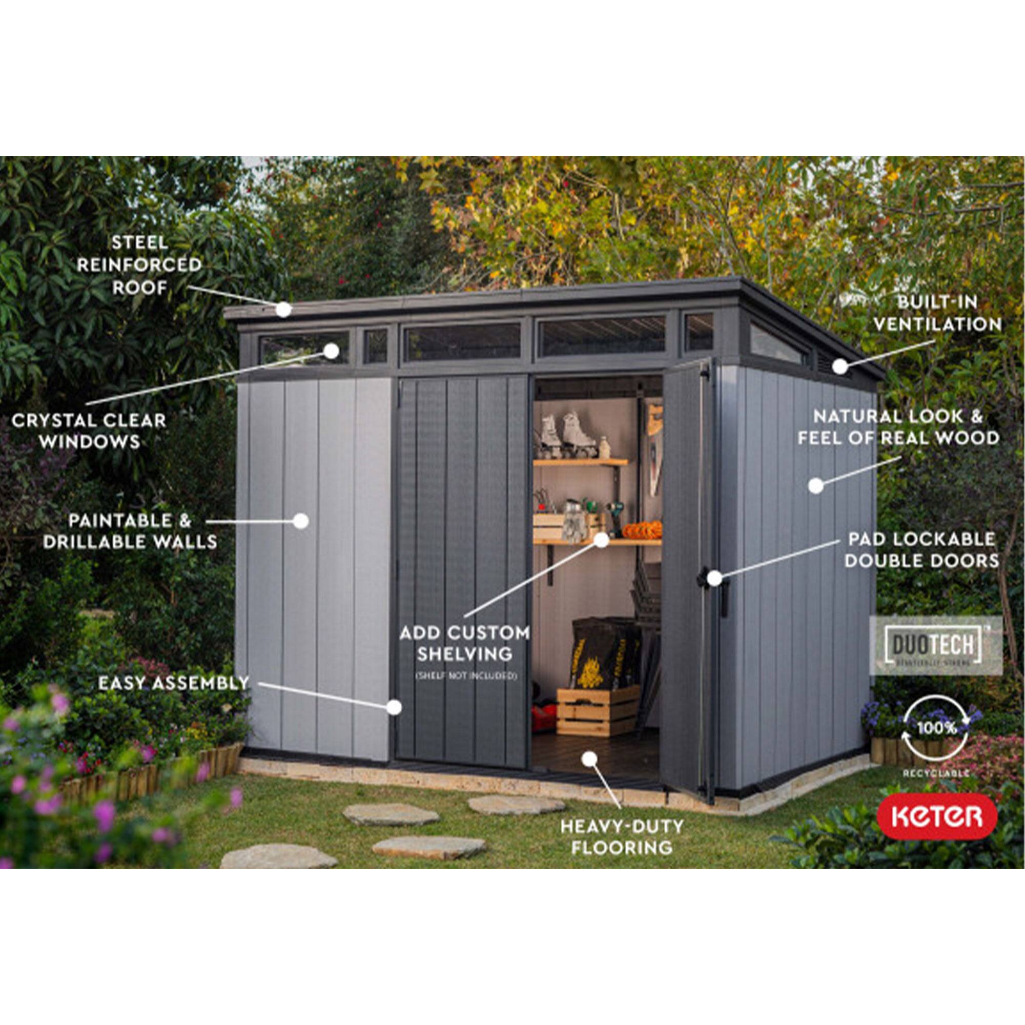 Keter Artisan 9x7 Foot Large Outdoor Shed with Floor with Modern