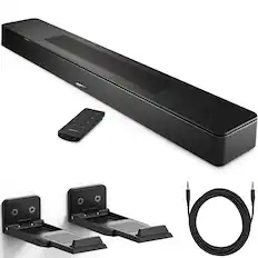 Front. Bose - Bose Smart Dolby Atmos Soundbar Bundle with Aux Cable, Mounts, All-in-One Soundbar for TV (Black) - Black.