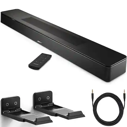 Front. Bose - Bose Smart Dolby Atmos Soundbar Bundle with Aux Cable, Mounts, All-in-One Soundbar for TV (Black) - Black.