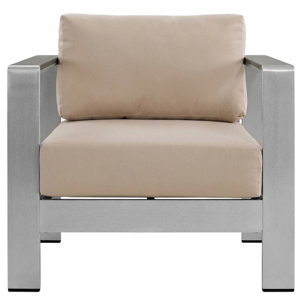 Back. Outdoor Escape - Outdoor Aluminum Armchair For Patio Lounge With Armrests - Beige.