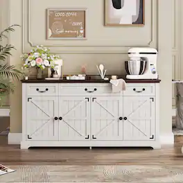 Vipbear - 65" Large Sideboard Buffet Cabinet with 3 Drawers and Adjustable Shelf, Kitchen Storage Cabinet Wine Coffee Bar Cabinet - White