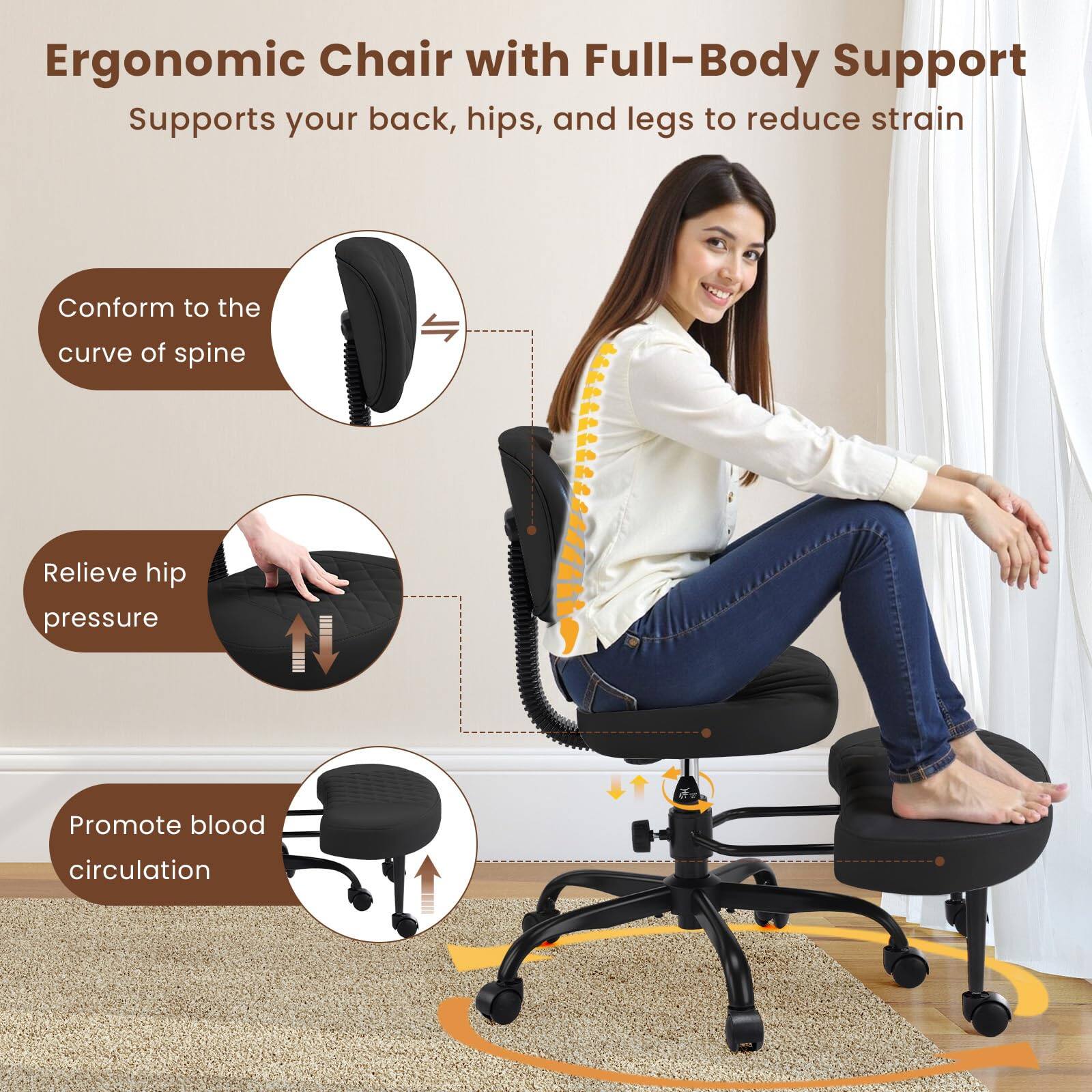 Ergonomic Chair with Full-Body Support  
Supports your back, hips, and legs to reduce strain  

- Conform to the curve of spine  
- Relieve hip pressure  
- Promote blood circulation