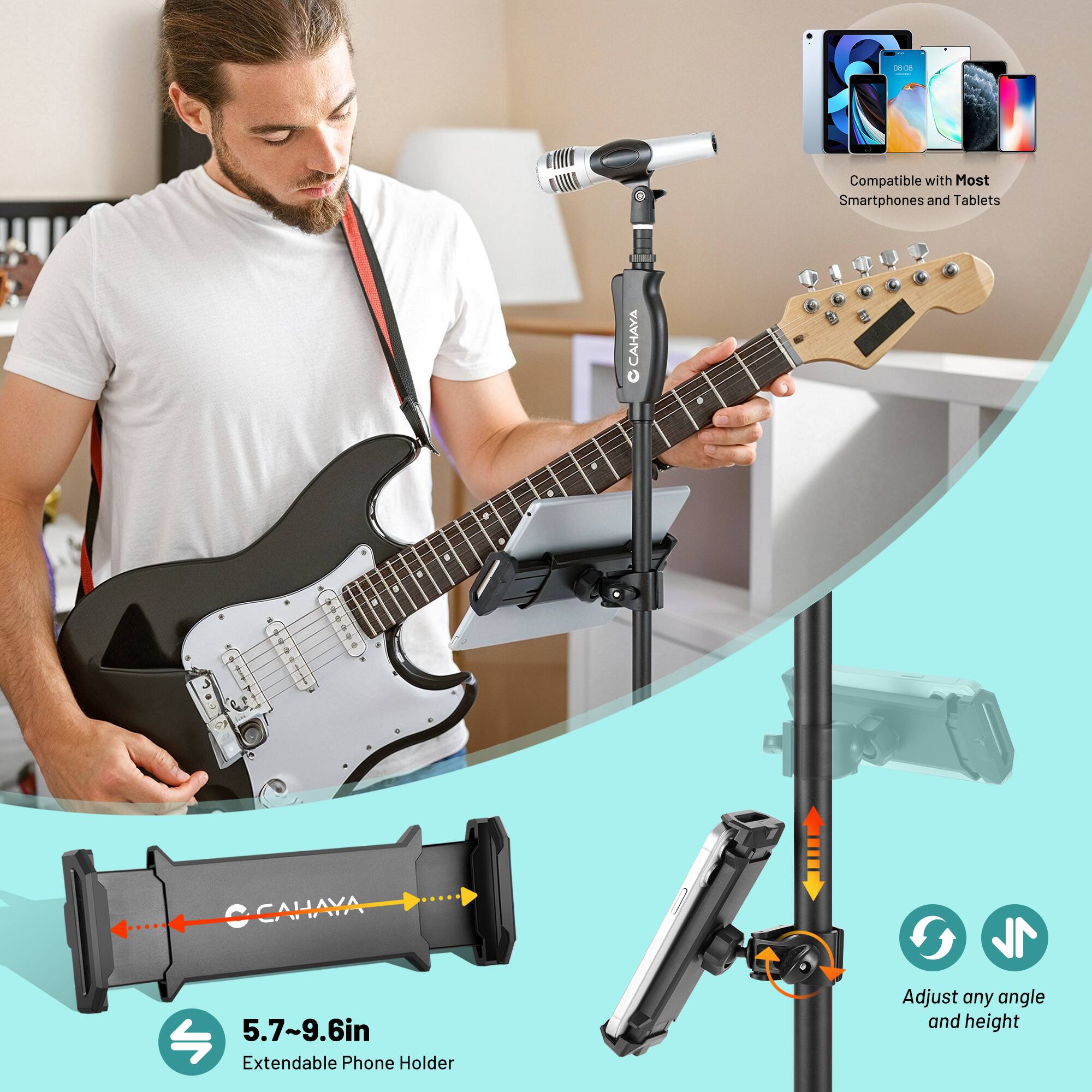 Compatible with Most Smartphones and Tablets

CAHAYA O - 5.7~9.6in Extendable Phone Holder

Adjust any angle and height