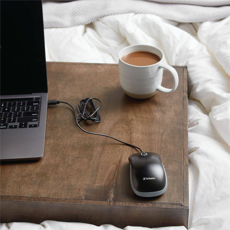 Alt View 4. Verbatim - Verbatim Silent Wired Optical Mouse USB-C&trade; - Black - Optical - Cable - Black - USB Type C - 1000 dpi - Symmetrical - Black.