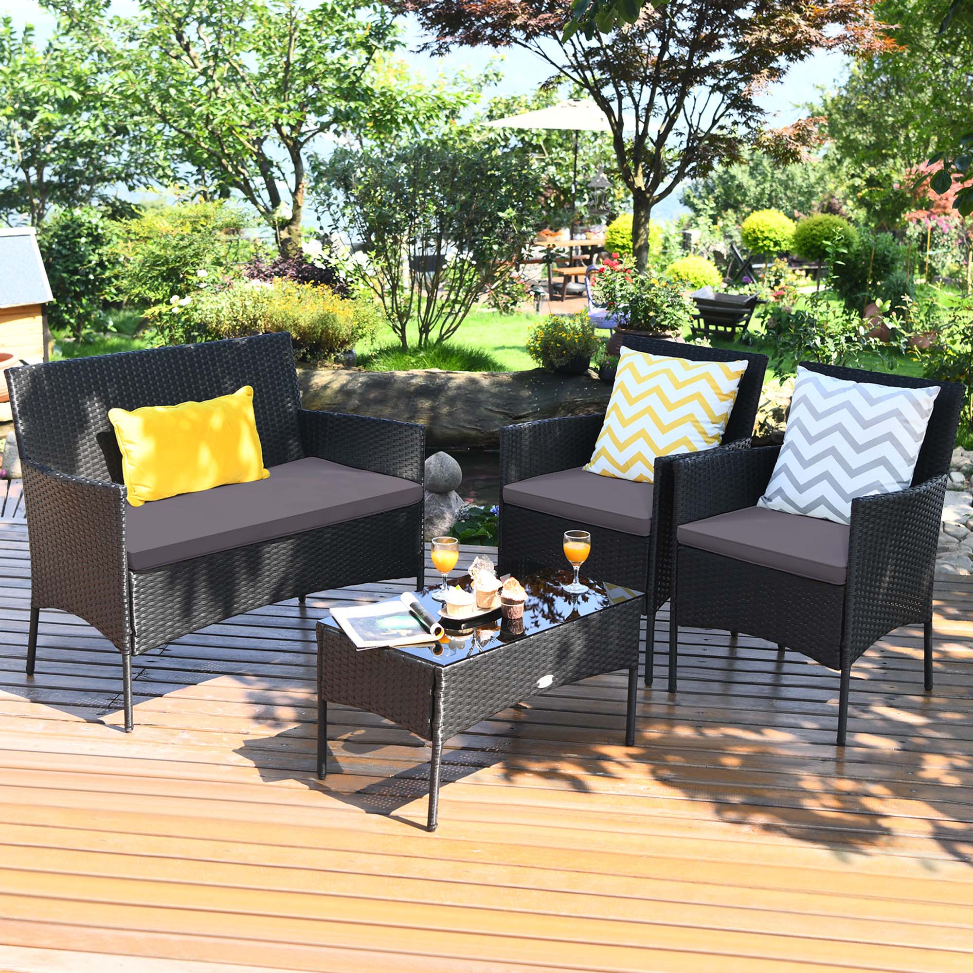 Alt View 3. Costway - 8PCS Patio Rattan Furniture Set Cushioned Sofa Coffee Table Backyard - Grey.